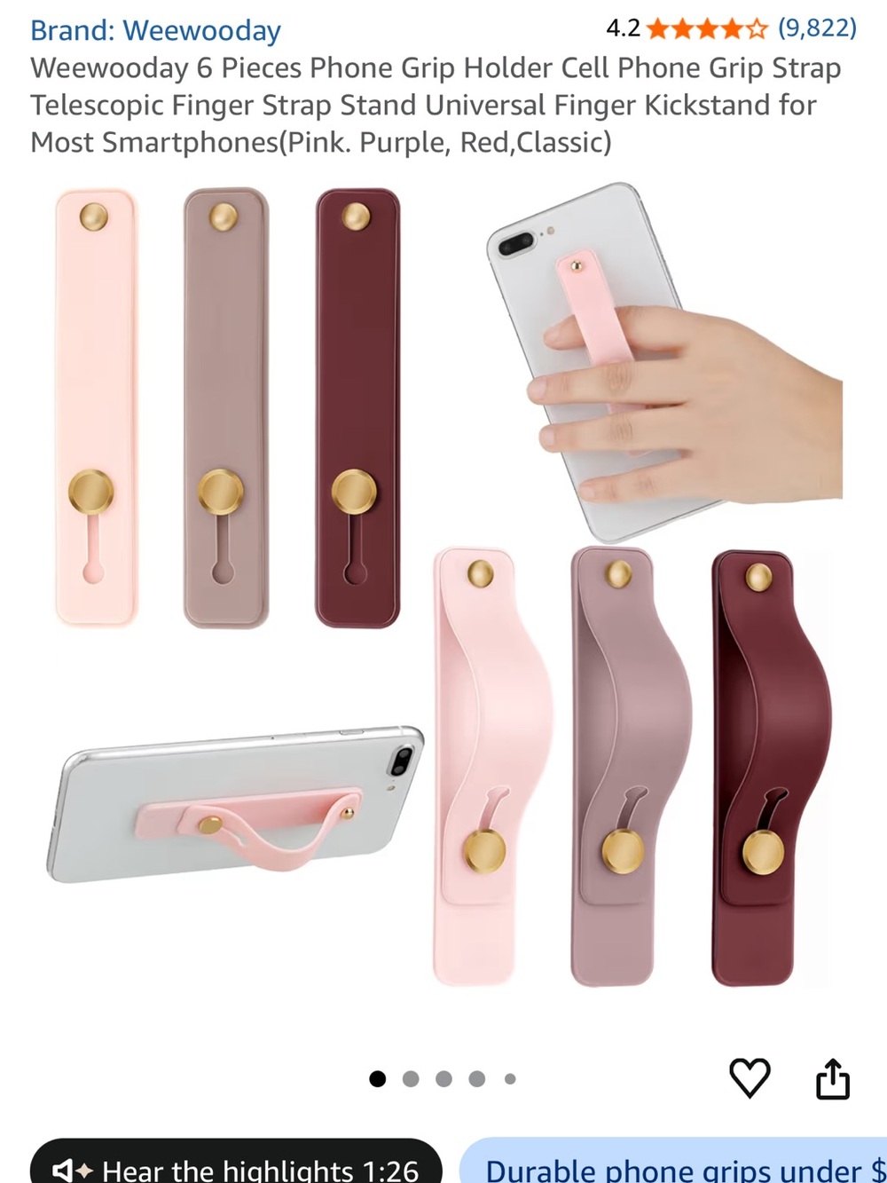Silicone Phone Grip Strap Set - 6 pieces